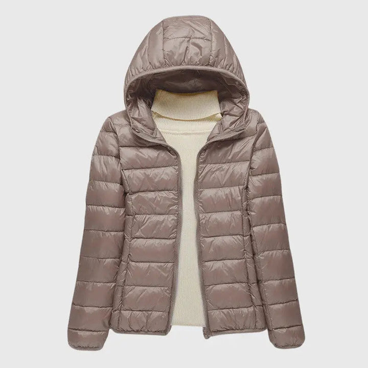 Damen Steppjacke kurz mit Kapuze | Kurzjacke mit horizontaler Steppung, Stehkragen und Reißverschluss für vielseitige Looks