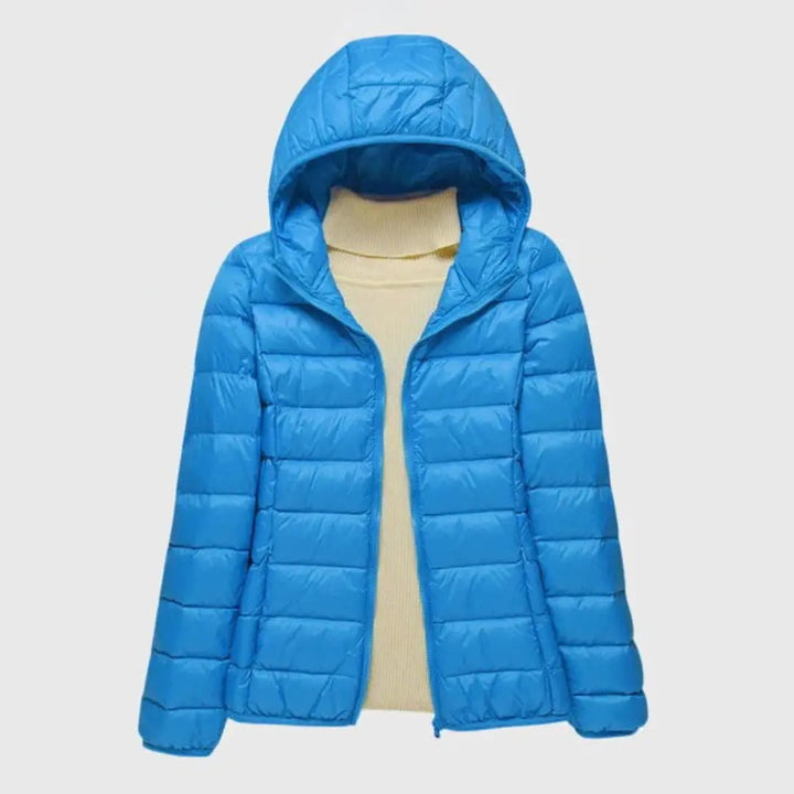 Damen Steppjacke kurz mit Kapuze | Kurzjacke mit horizontaler Steppung, Stehkragen und Reißverschluss für vielseitige Looks