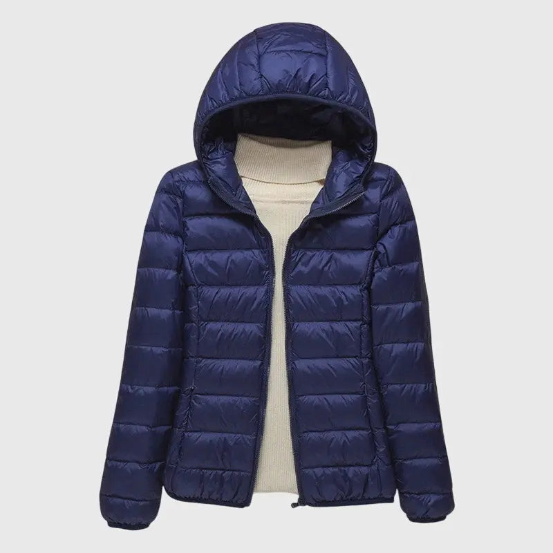Damen Steppjacke kurz mit Kapuze | Kurzjacke mit horizontaler Steppung, Stehkragen und Reißverschluss für vielseitige Looks