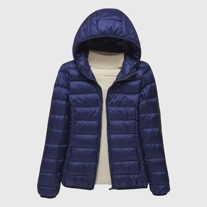 Damen Steppjacke kurz mit Kapuze | Kurzjacke mit horizontaler Steppung, Stehkragen und Reißverschluss für vielseitige Looks