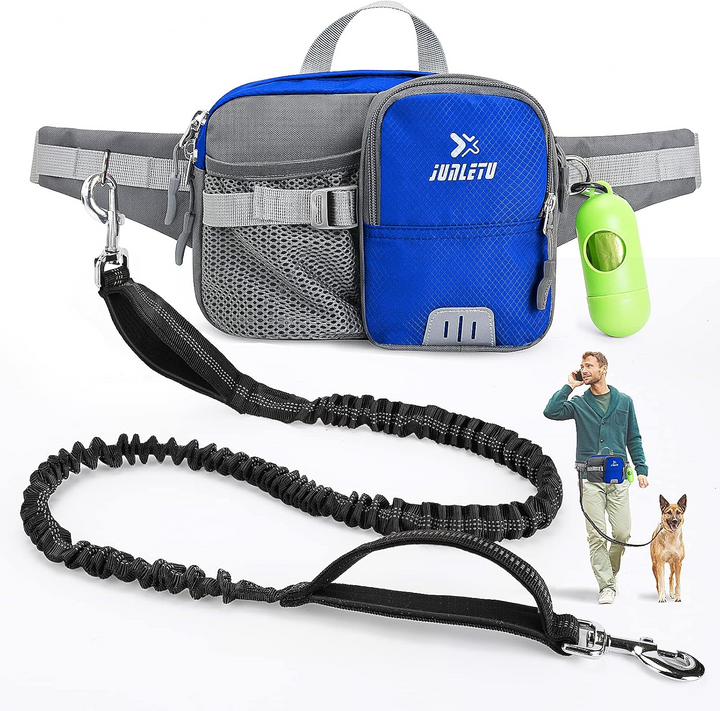 Hunde Leinen-Set | Freihändig mit Hüfttasche | Reflektierend &amp; Stoßdämpfend | Für Spaziergänge &amp; Joggen