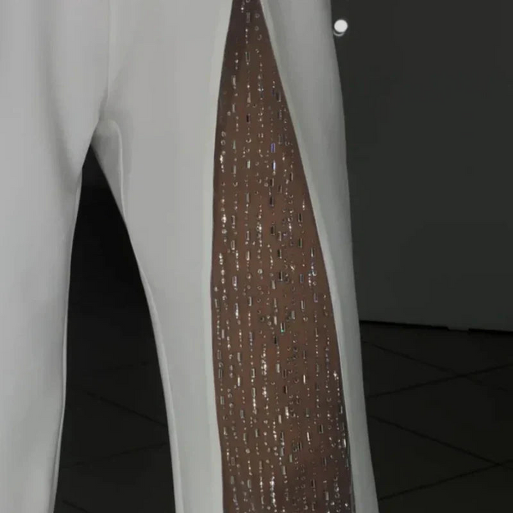 Damen One-Shoulder Jumpsuit mit Glitzer | Eleganter Abendoverall mit Weitem Bein | Figurbetonte Passform für Hochzeit &amp; Party