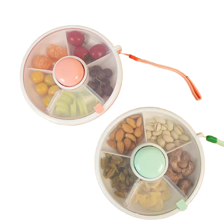 Snack Box for Kids with 5 Compartments | Rotating Snack Dispenser | Leak-Proof &amp; BPA-Free