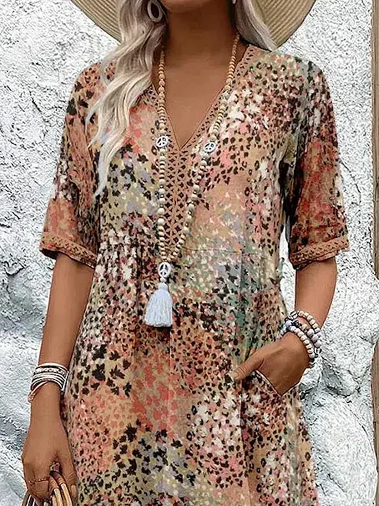 Damen Sommerkleid mit V-Ausschnitt | Leichtes luftiges Kleid für warme Tage | Vielseitiges Freizeitkleid