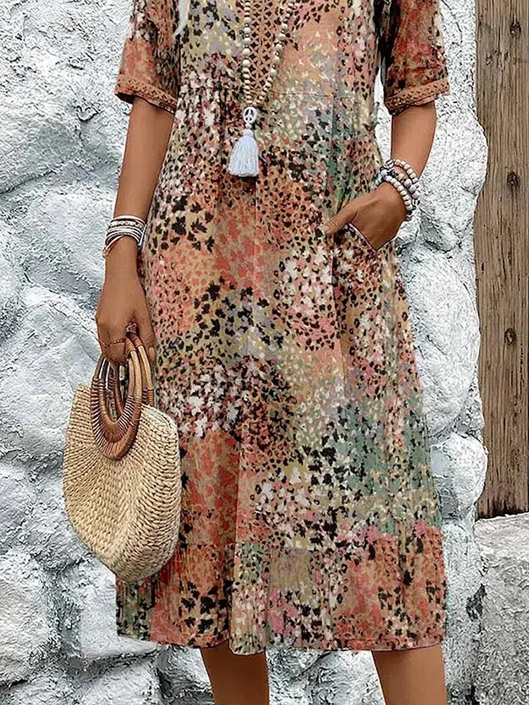 Damen Sommerkleid mit V-Ausschnitt | Leichtes luftiges Kleid für warme Tage | Vielseitiges Freizeitkleid