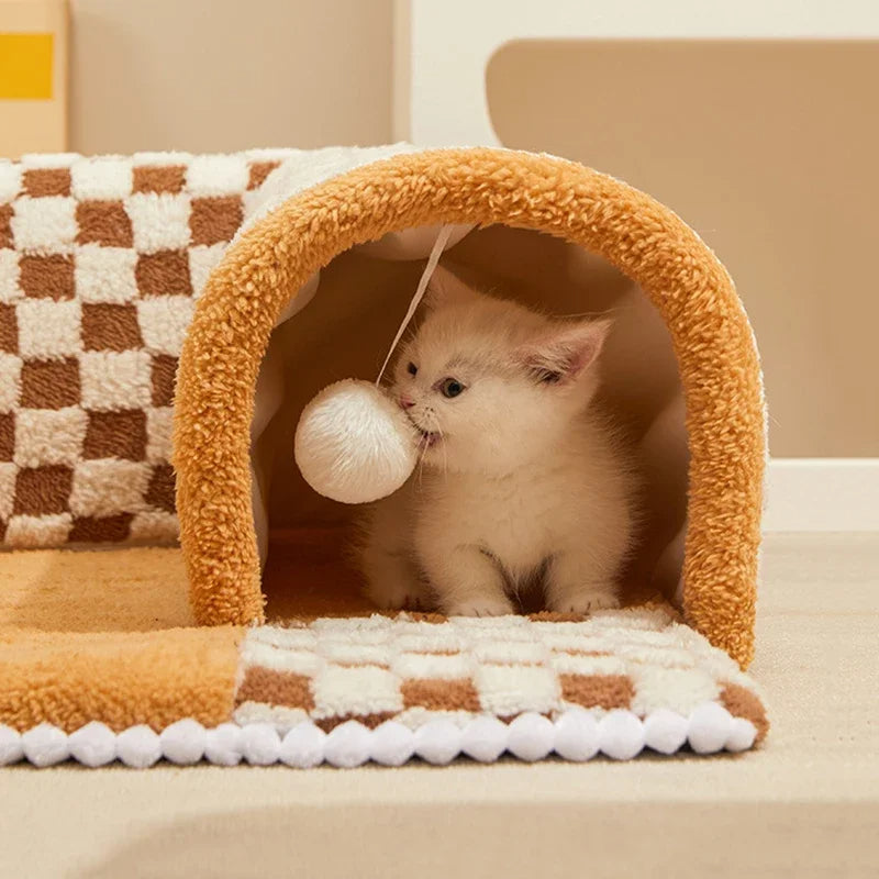 2-in-1 Cat &amp; Dog Plush Tunnel Bed Activity Toy