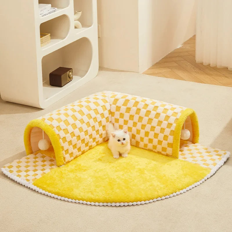 2-in-1 Cat &amp; Dog Plush Tunnel Bed Activity Toy