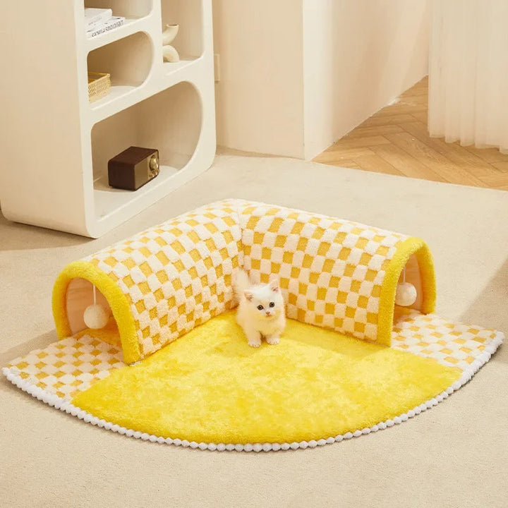 2-in-1 Cat &amp; Dog Plush Tunnel Bed Activity Toy