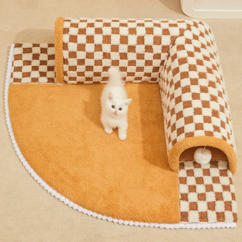 2-in-1 Cat &amp; Dog Plush Tunnel Bed Activity Toy
