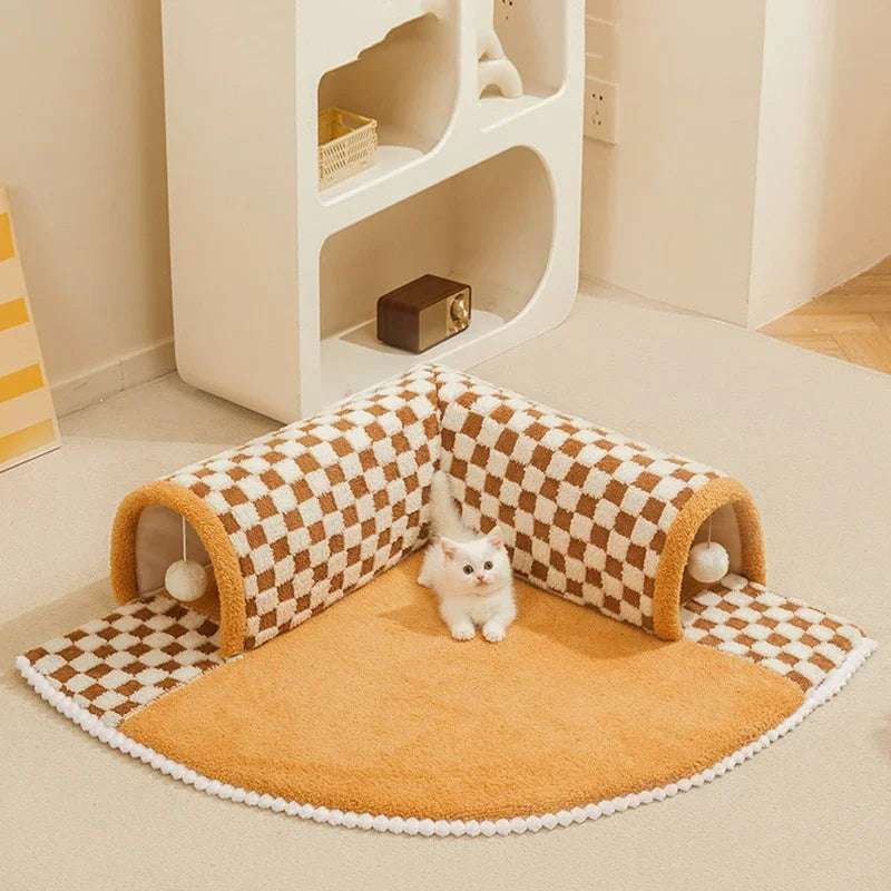 2-in-1 Cat &amp; Dog Plush Tunnel Bed Activity Toy