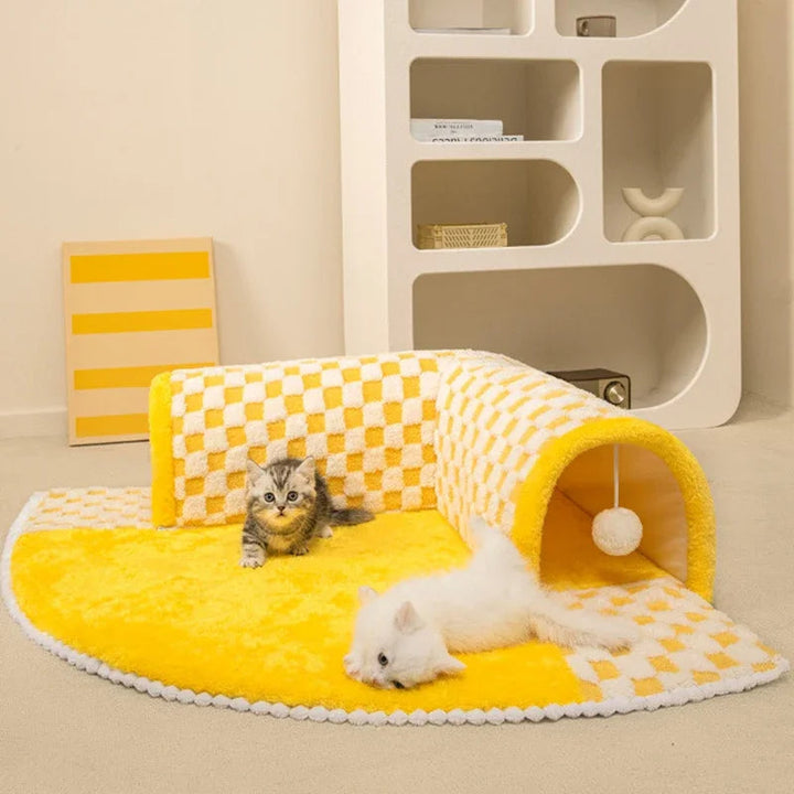 2-in-1 Cat &amp; Dog Plush Tunnel Bed Activity Toy