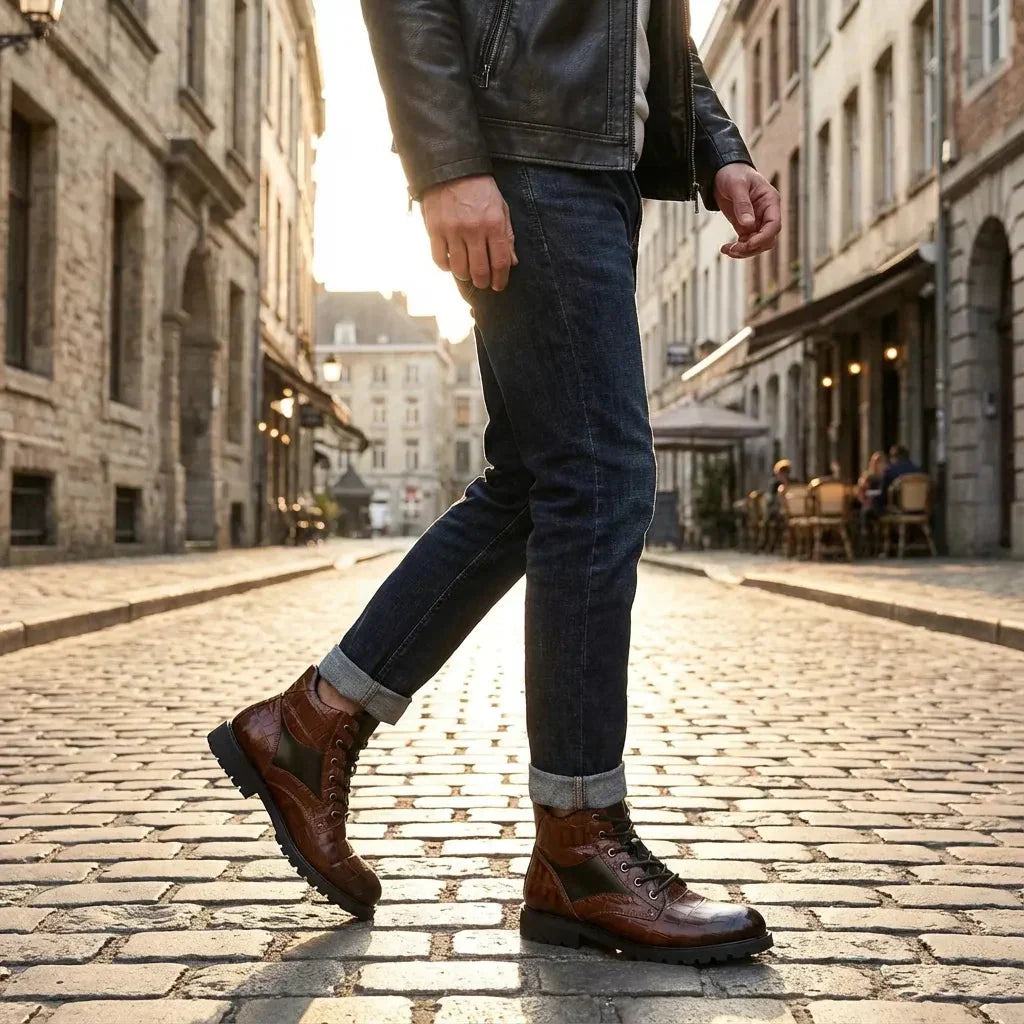 Herren Chelsea Boots in Kroko-Optik | Elegante Stiefeletten mit Gepolstertem Innenfutter | Robuste Freizeitschuhe für Alltag &amp; Business