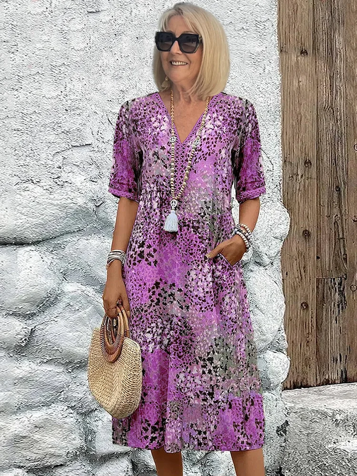 Damen Sommerkleid mit V-Ausschnitt | Leichtes luftiges Kleid für warme Tage | Vielseitiges Freizeitkleid