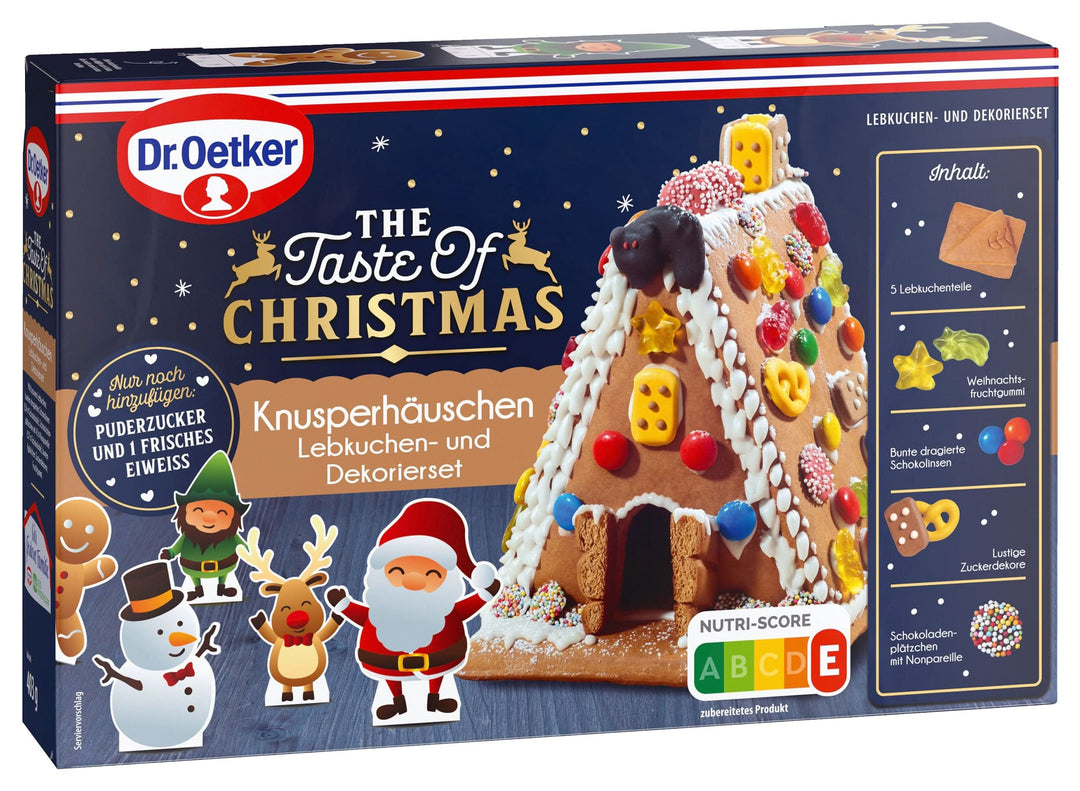Lebkuchenhaus Bauset 403 g zum Selberbauen | Knusper-Häuschen mit Lebkuchenteilen, Zuckerguss und bunter Dekoration für Weihnachten