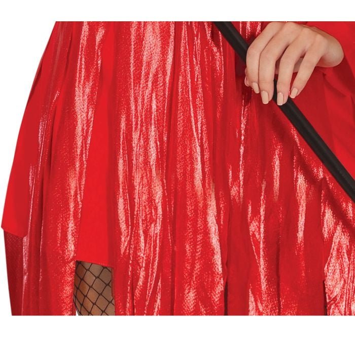 Damen Teufel Kostüm Rot | 3-teiliges Halloween Kostüm mit Kleid, Flügeln und Haarband für Halloween und Mottoparty