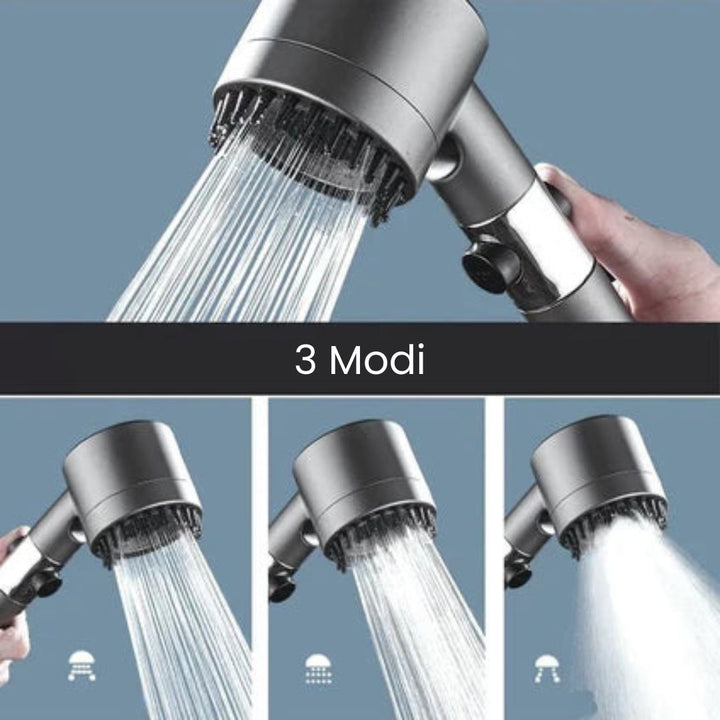 Duschkopf mit Filter &amp; 3 Strahlmodi | Hochdruck bei niedrigem Wasserdruck | wassersparend &amp; verstellbar | WasserLux