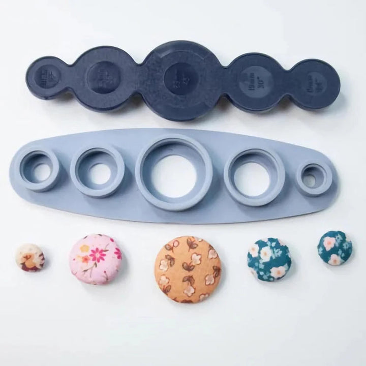 Set per creare bottoni in tessuto con un tocco | Bottoni auto-adesivi in 5 misure (11–29 mm) | Include modelli per tessuto | Crea bottoni velocemente senza pressa