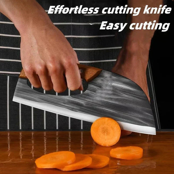 Küchenmesser aus Edelstahl mit ergonomischem Griff | Präzisionsmesser für Fleisch, Gemüse &amp; Kräuter | Rutschfester Holzgriff