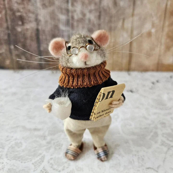 Weihnachtsanhänger Filzmaus | Handgefertigte Dekorationsfigur aus Naturmaterialien für Weihnachtsbaum &amp; Zuhause