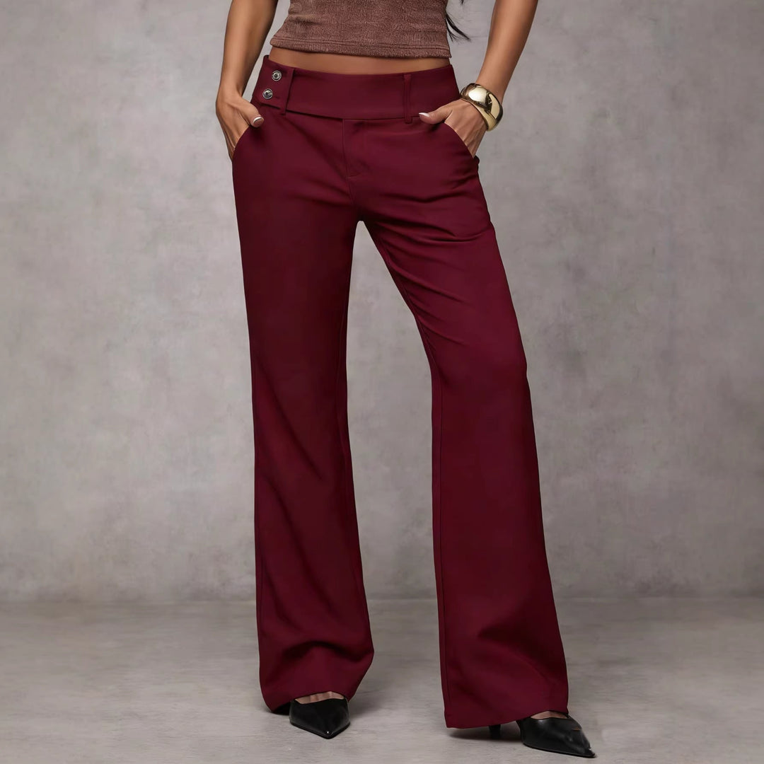 Damen Anzughose mit hohem Bund | Elegante High-Waist Stoffhose mit weitem Bein und Drapierung für Büro &amp; Alltag