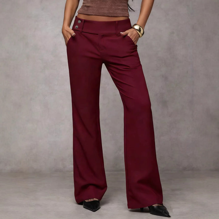 Damen Anzughose mit hohem Bund | Elegante High-Waist Stoffhose mit weitem Bein und Drapierung für Büro &amp; Alltag