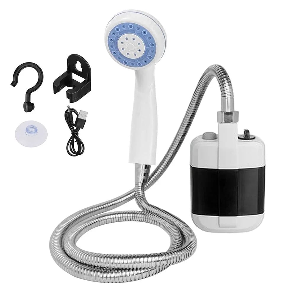 Kompakte Campingdusche mit Akku &amp; 1-Knopf-Bedienung | 4–5 L/min Wasserfluss | USB-aufladbar 2200 mAh | Für Camping, Auto &amp; Haustiere