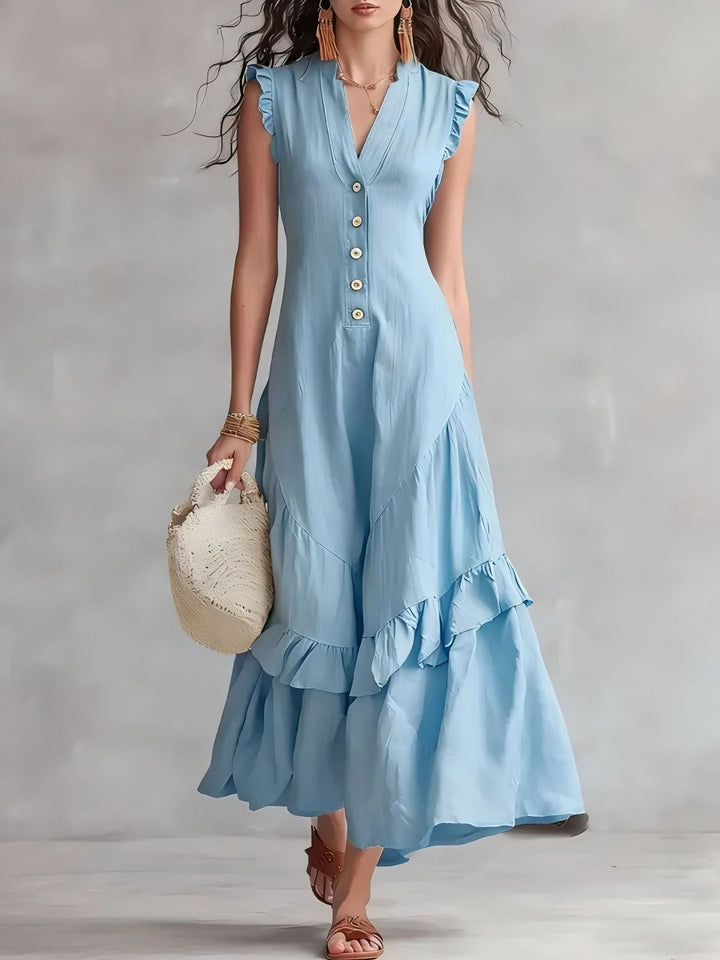 Ärmelloses Damen Maxikleid mit Plissee | Elegantes Kleid mit ausgestelltem Saum | Sommerkleid in Maxilänge