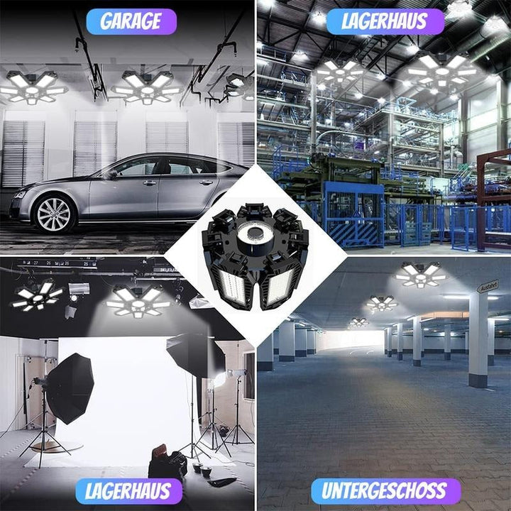 LED-Deckenleuchte mit verstellbaren Panels | 6500K Tageslicht &amp; E27-Fassung | NovaShine Werkstattlicht