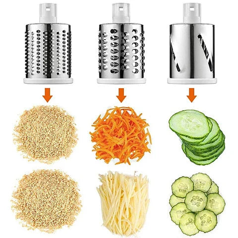 Multifunctional 3-in-1 vegetable cutter | Rotating grater, stainless steel blades | Cut, grate &amp; grind, compact &amp; safe