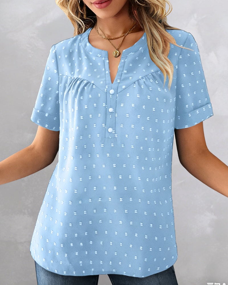 Damen Bluse mit V-Ausschnitt | Lockeres Kurzarm-Shirt aus Baumwollmischung | Leichte Sommerbluse für Alltag &amp; Freizeit
