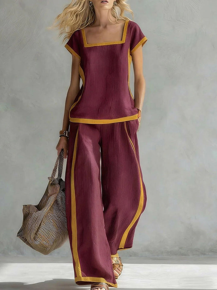 Damen Zweiteiler Set | Casual Outfit mit Karree-Ausschnitt und lockerer Hose für Alltag und Freizeit