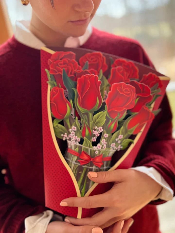 Pop-Up Papierblumenstrauß 3D | Blumenkarte mit Papiervase &amp; Grußkarte | Handgefertigt, langlebig | Deko-Geschenk 43×38 cm