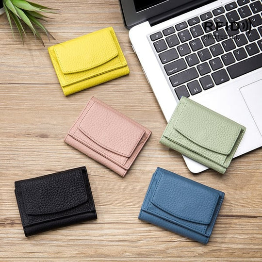 RFID-blocking mini wallet compact | Many card slots + coin pocket with zipper | Hidden compartment | 14 colors