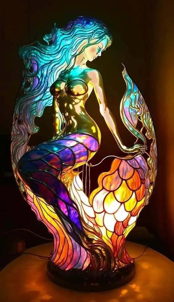 Tischlampe aus Buntglas mit Tiermotiv | Handgefertigt aus Glas &amp; Metall | Farbwechsel-LED, kompakt 20 × 15 × 12 cm