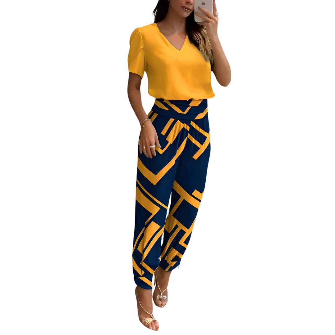 Completo da donna con pantaloni larghi e vita elastica | Top comodo, leggero misto poliestere | Elegante per vita quotidiana e occasioni
