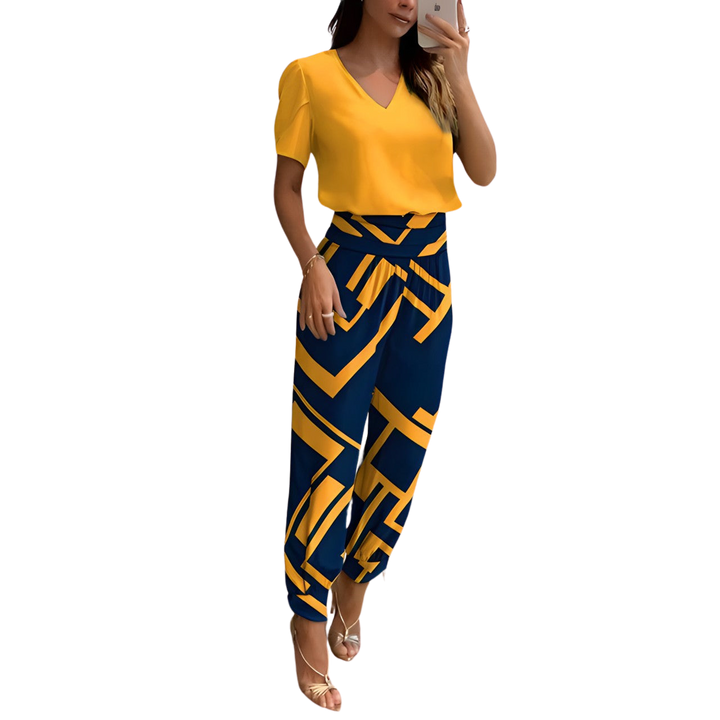 Completo da donna con pantaloni larghi e vita elastica | Top comodo, leggero misto poliestere | Elegante per vita quotidiana e occasioni