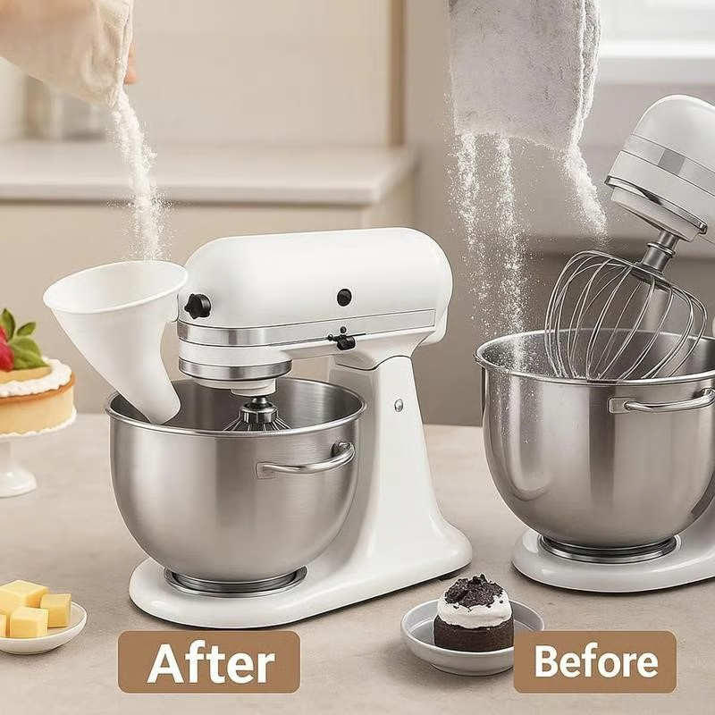 Entonnoir à farine pour mixeur KitchenAid | Ajout propre sans éclaboussures, large ouverture | Verse rapidement farine, sucre &amp; liquides dans le bol