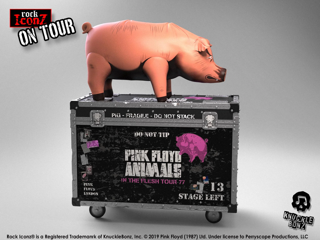 Rock-Verkleidetes Schweinefigur aus Polyresin | Handbemalt mit Flightcase-Sockel | Limitierte Sammleredition