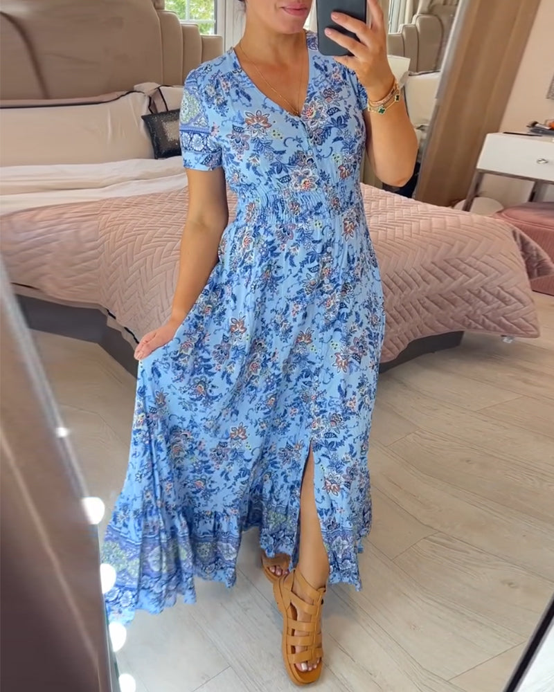 Schmeichelndes Sommerkleid aus Stretch-Baumwollmischung | V-Ausschnitt für feminine Linie | Bequem &amp; vielseitig | Größen XS–5XL