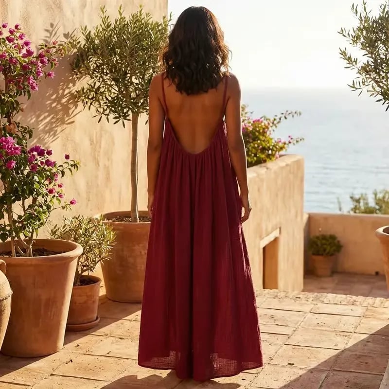 Damen-Cami-Kleid mit rückenfreiem Design aus Baumwollmix | Luftige Spaghettiträger &amp; lockere Passform | Sommerkleid für Urlaub &amp; Dates