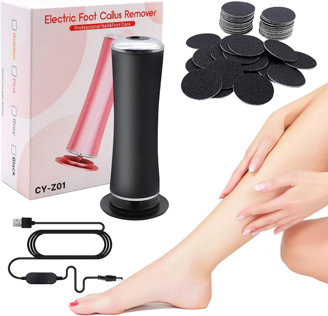 Electric foot callus remover | Pedicure tool with rotating discs + extra pads | USB connection | Smooth heels at home