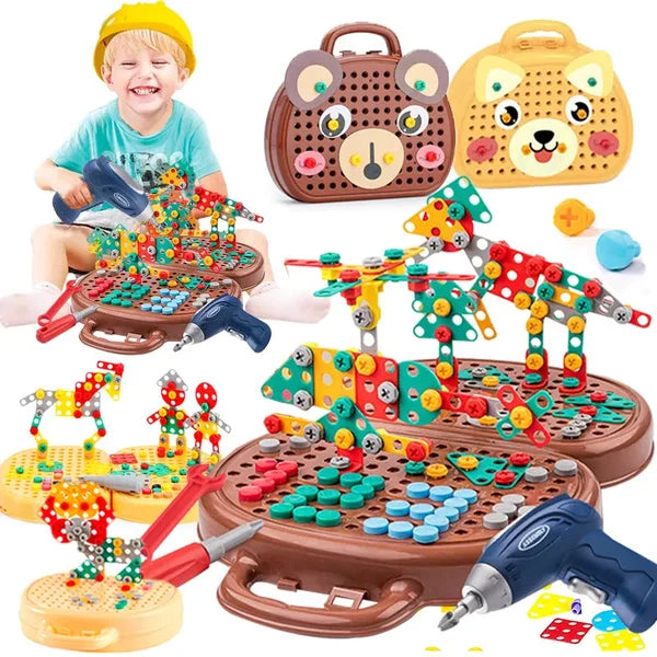BauBohrer™ Montessori Bau- &amp; Bohrset | 2D &amp; 3D Kreativspiel | Fördert STEM-Fähigkeiten &amp; Feinmotorik