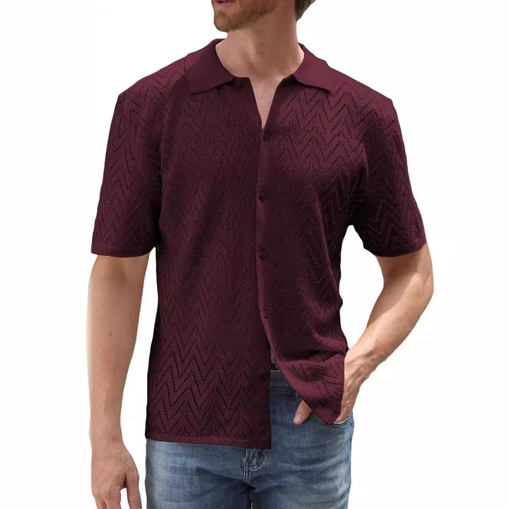 Herren Sommer Shirt Kurzarm Polyester mit Hohlmuster | Lockerer Freizeit-Look | Atmungsaktives Hemd für Urlaub und Alltag