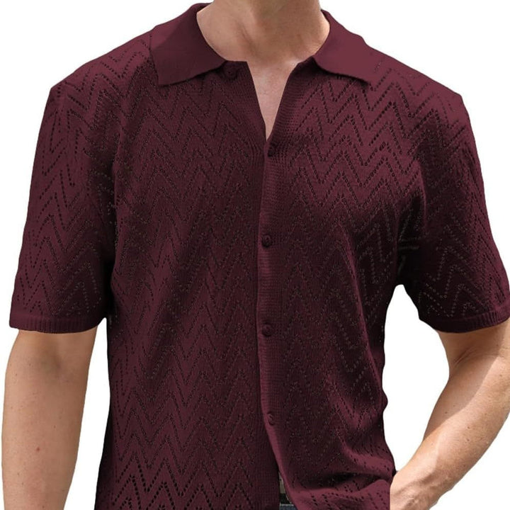 Herren Sommer Shirt Kurzarm Polyester mit Hohlmuster | Lockerer Freizeit-Look | Atmungsaktives Hemd für Urlaub und Alltag