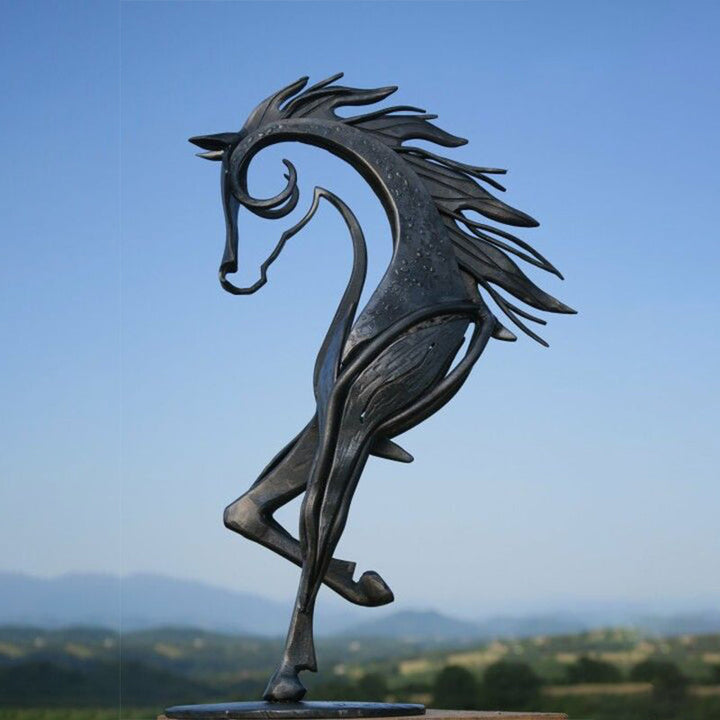 Scultura di cavallo in metallo per giardino | fatta a mano e resistente alle intemperie | rivestimento antiruggine
