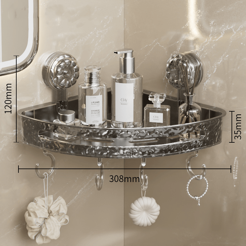 Duschregal mit Saugnäpfen 30,8 cm | Transparente Badezimmerablage ohne Bohren | Mit Haken für Shampoo, Seife &amp; Badzubehör