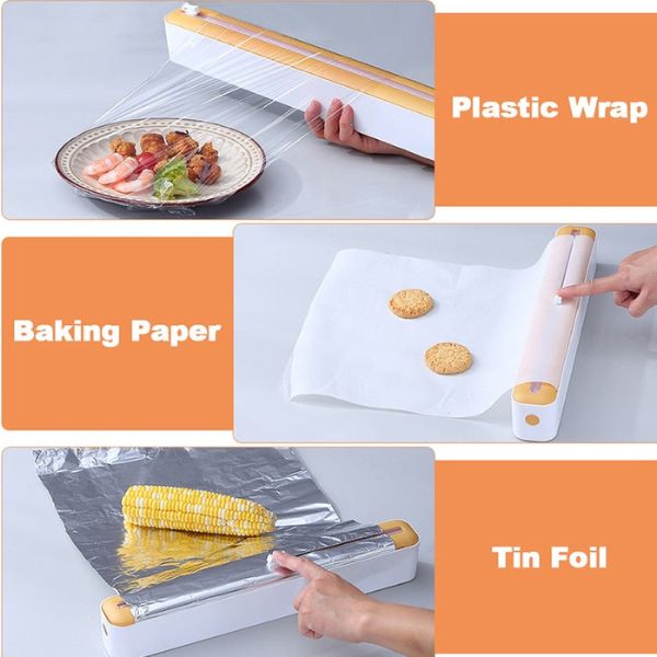 Fóliatartó precíziós vágóval frissentartó és alufóliához | 15–30 cm-es tekercsekhez | Mágneses fedél, tapadókorongok, kompakt