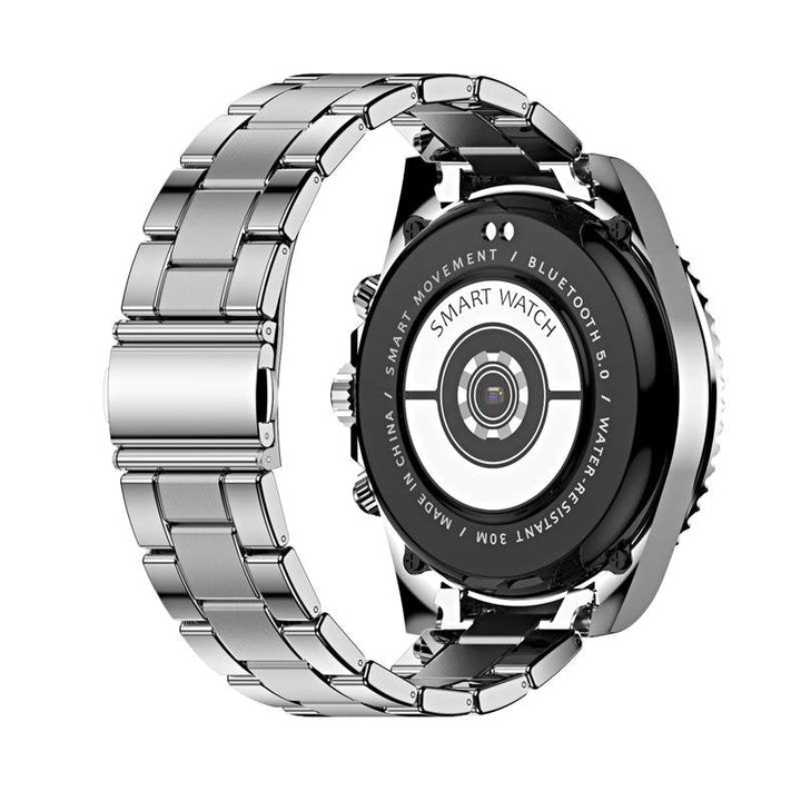 Montre connectée écran HD 1,28 pouce | Lunette rotative &amp; appels Bluetooth | Fréquence cardiaque, sommeil, modes sport, bracelet acier inoxydable