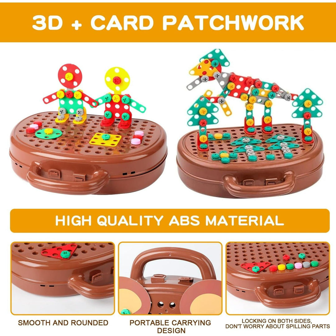 BauBohrer™ Montessori Bau- &amp; Bohrset | 2D &amp; 3D Kreativspiel | Fördert STEM-Fähigkeiten &amp; Feinmotorik