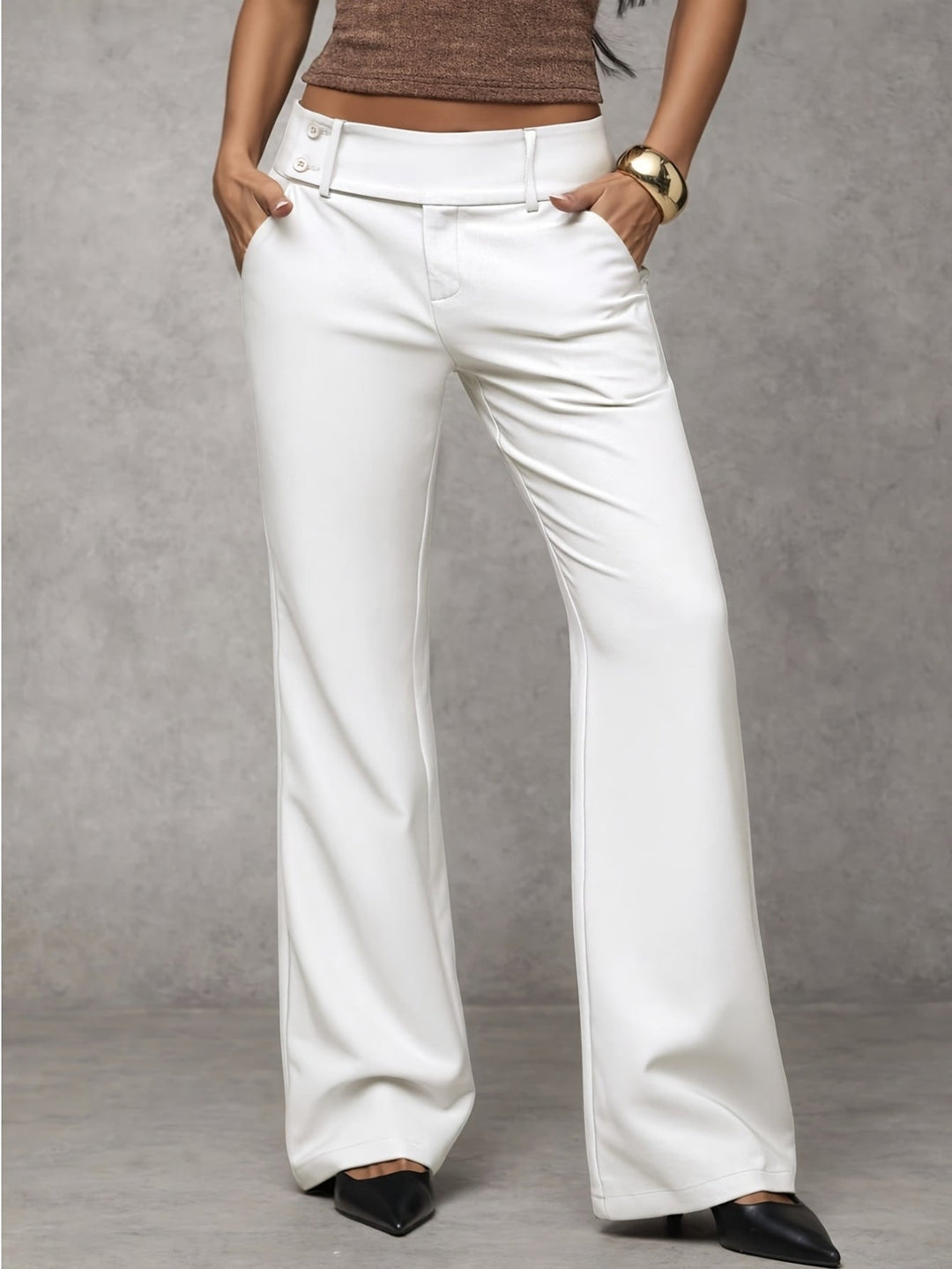 Damen Anzughose mit hohem Bund | Elegante High-Waist Stoffhose mit weitem Bein und Drapierung für Büro &amp; Alltag